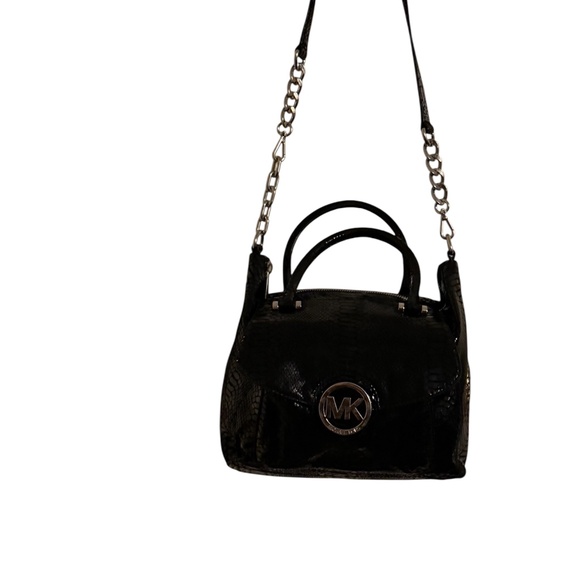 Michael Kors Snake Embossed Leather Shoulder Bag/Cross Body Jet Set BlacK - Picture 2 of 16